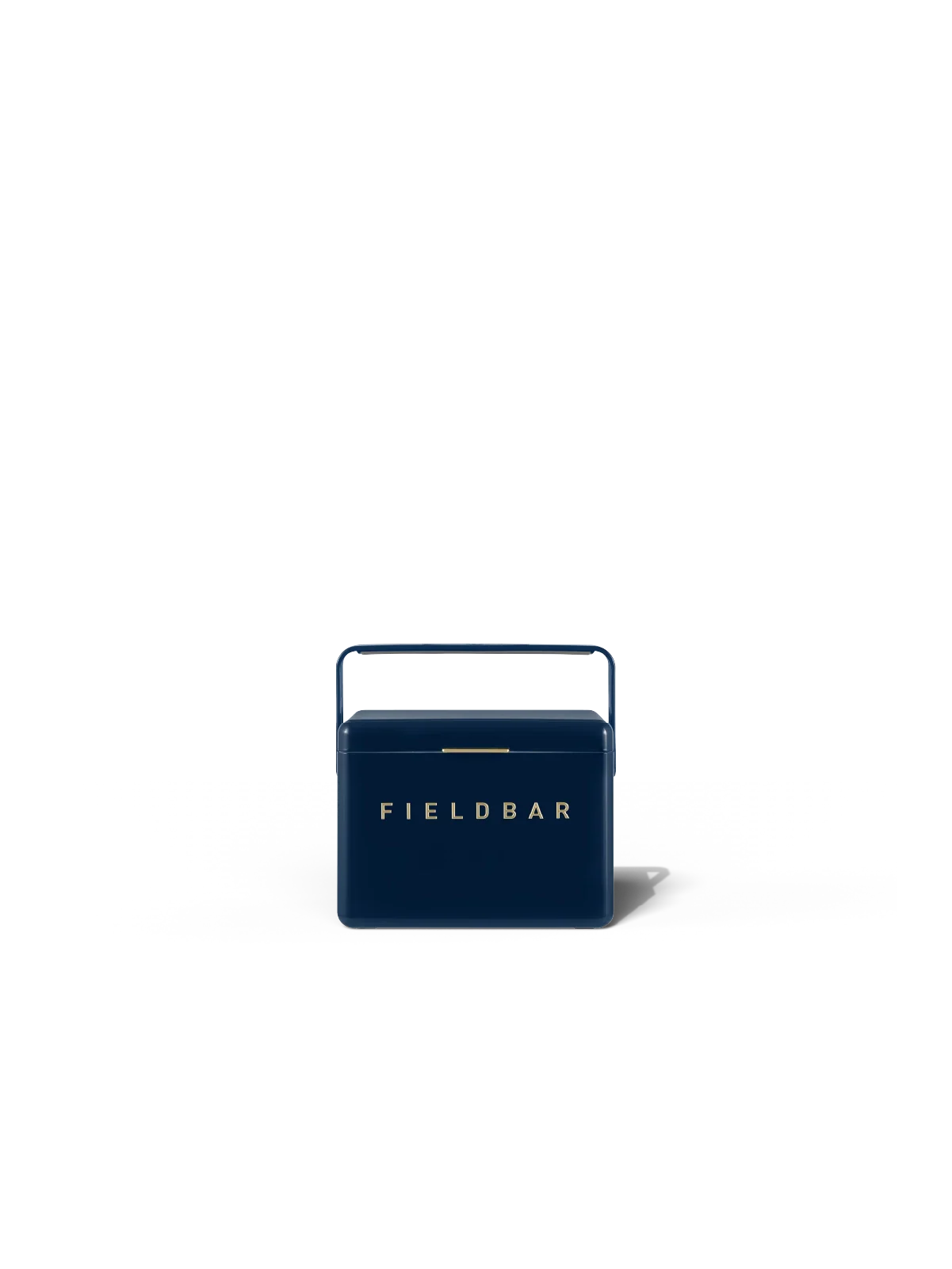 Navy blue cooler box with 'FIELDBAR' branding on a white background