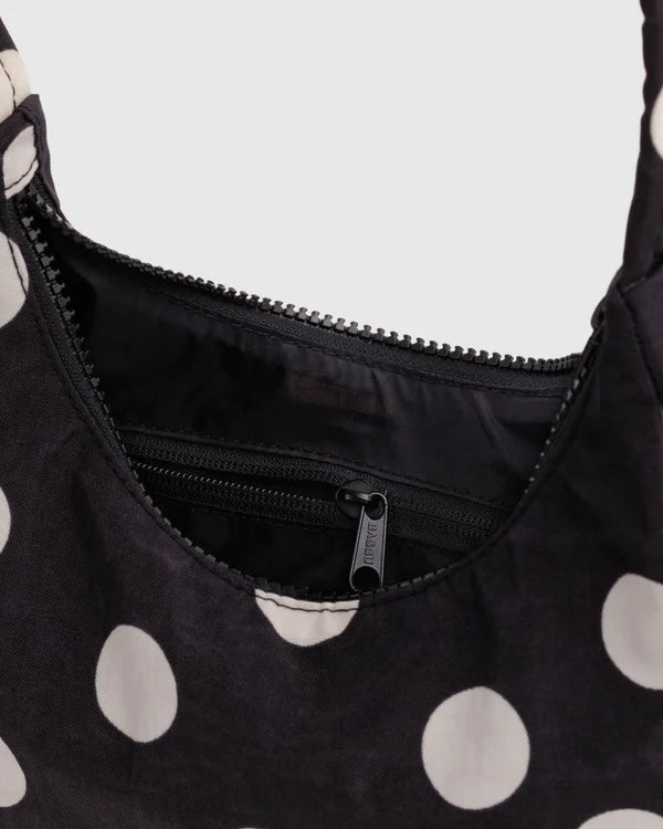 BAGGU Mini Nylon Shoulder Bag - Black and Cream Polka Dot
