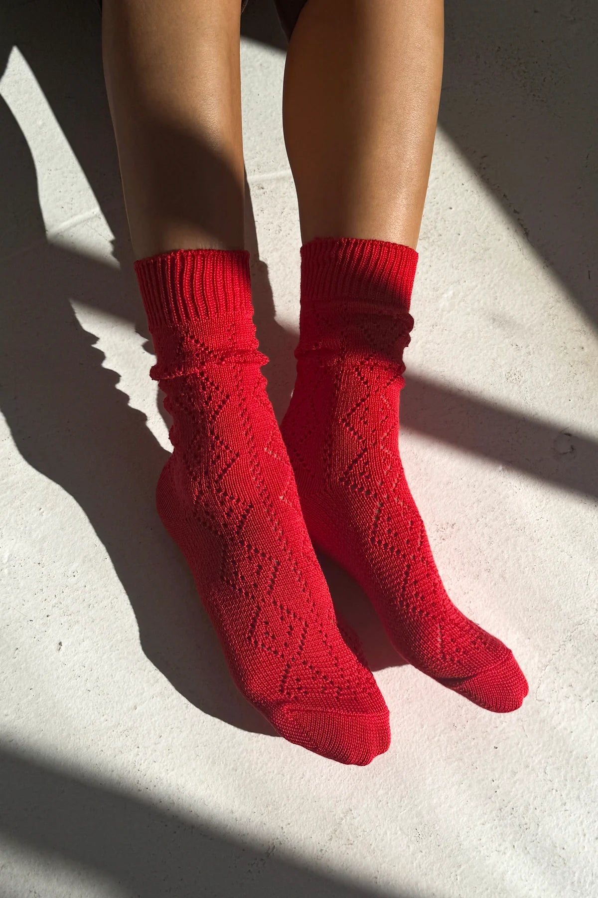 Le Bon Shoppe Modal Eyelet Socks - Poppy Red