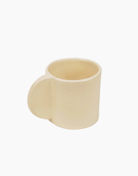 Moroccan White Round Handle Espresso Cup in White on white background