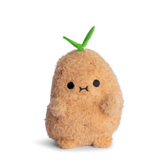 Plush toy resembling a potato with a face on a white background