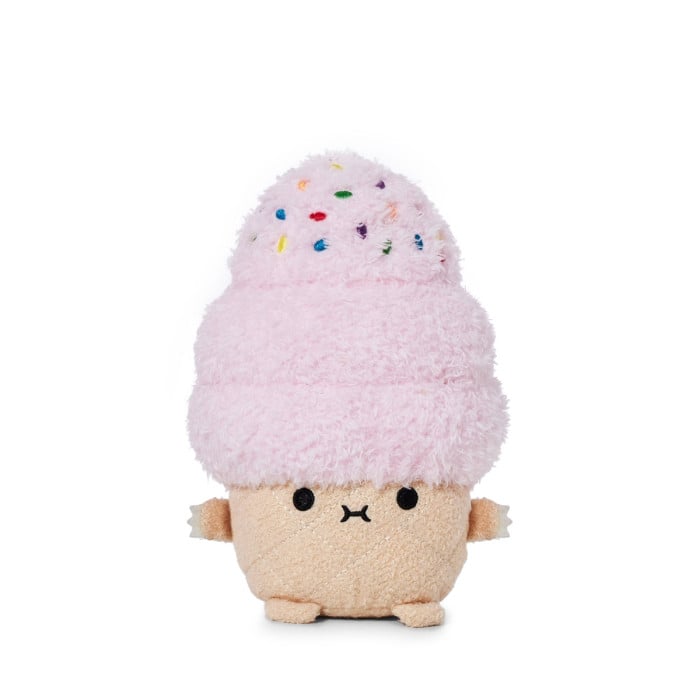 Plush toy resembling a cotton candy ice cream cone on a white background