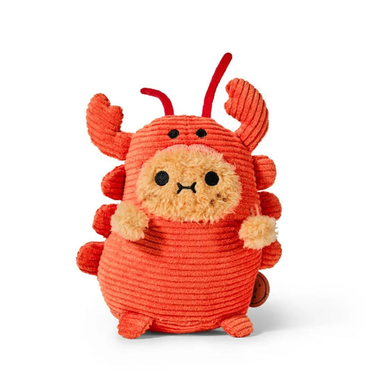 Plush toy lobster on a white background