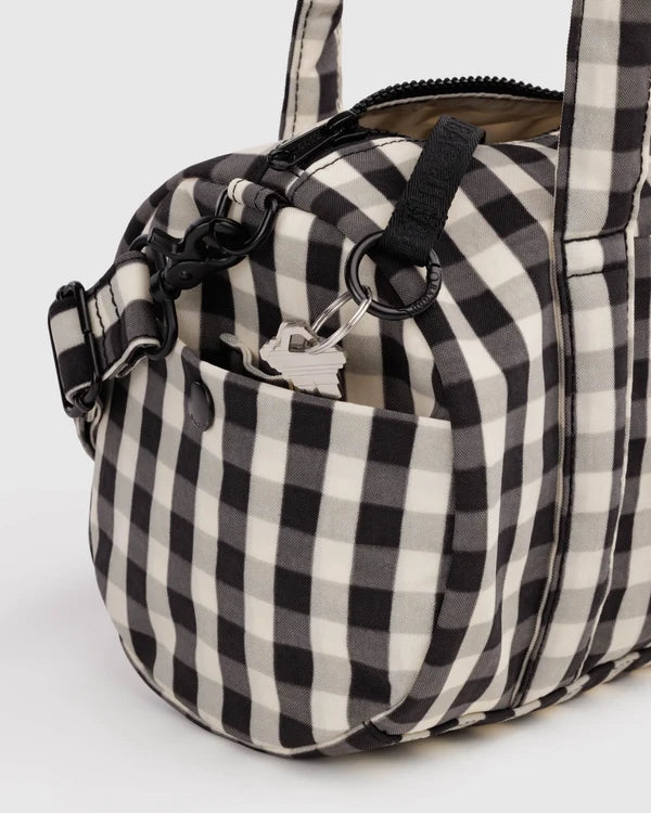 BAGGU Nylon Duffle Bag - Black and Cream Gingham