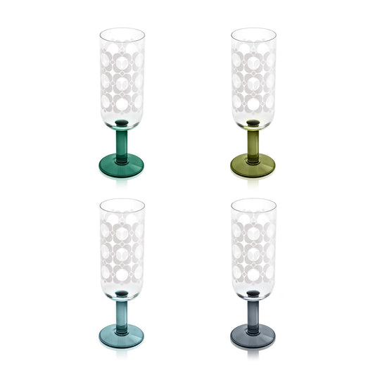 orla kiely atomic flower champagne glasses set of 4 in green shades