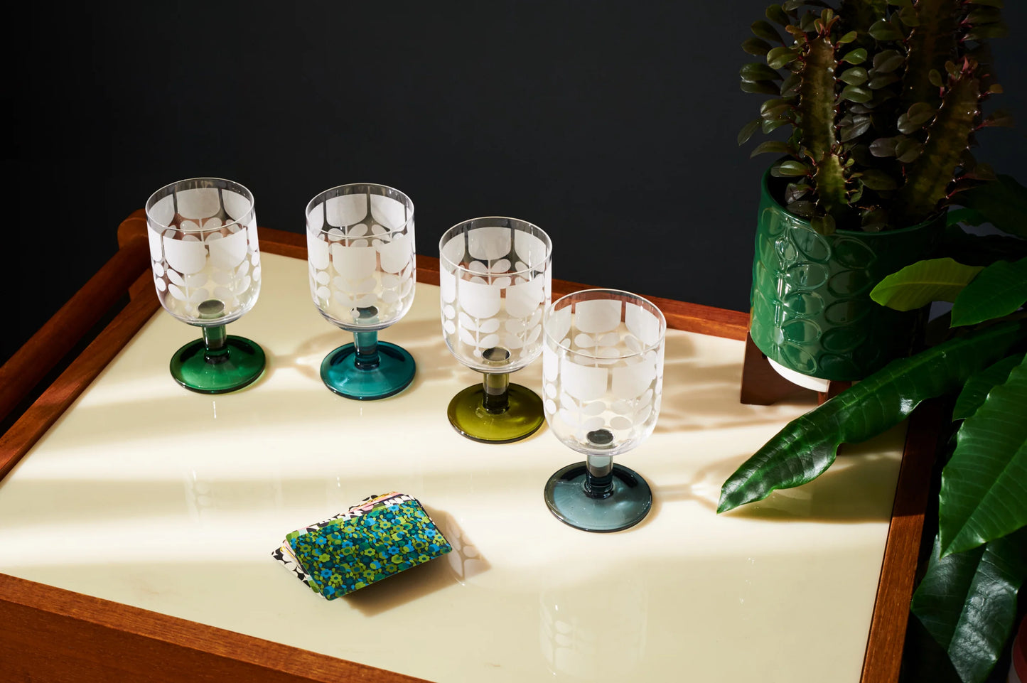 Orla Kiely Atomic Flower Wine Glasses Set of 4 - Green