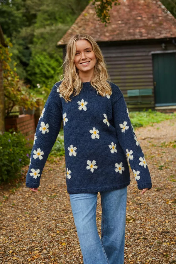 Pachamama flower power navy sweater in a daisy pattern