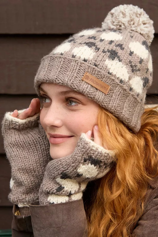 Pachamama Merino Sheep Roll Back Bobble Beanie Mushroom