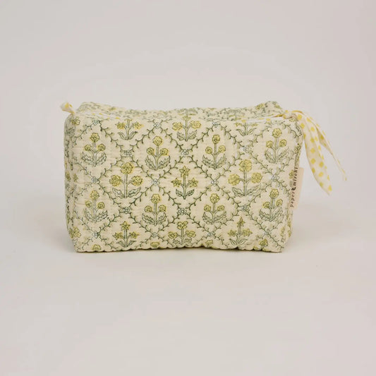 Fabric pouch with floral pattern on a white background