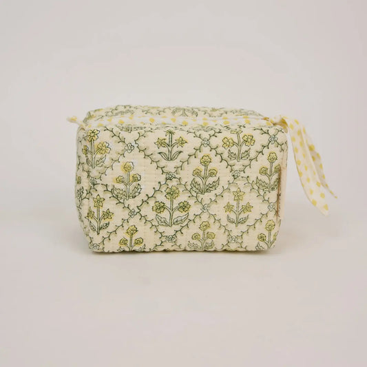 Rectangular pouch with floral pattern on a light background