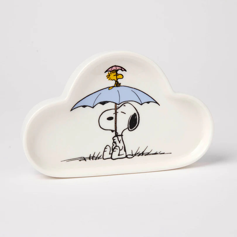 Heart-shaped trinket dish with Snoopy and Woodstock design on a white background