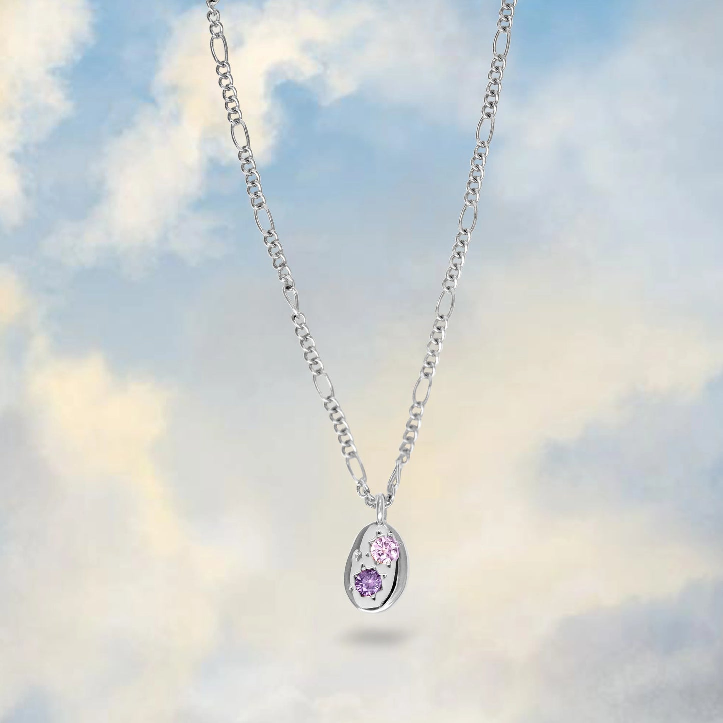 gemstone mini pebble necklace in silver