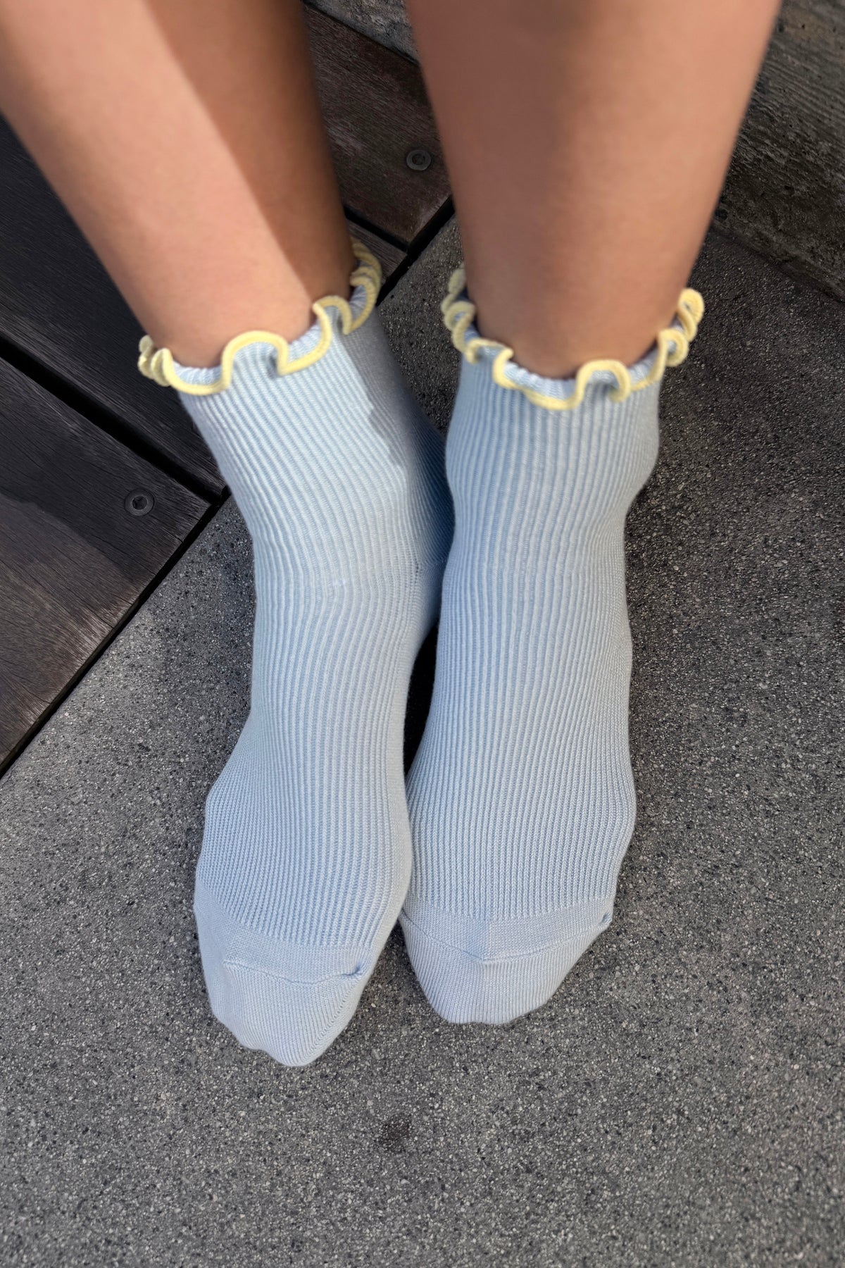 Le Bon Shoppe Petite Ruffled Modal Socks - Baby Blue/Butter