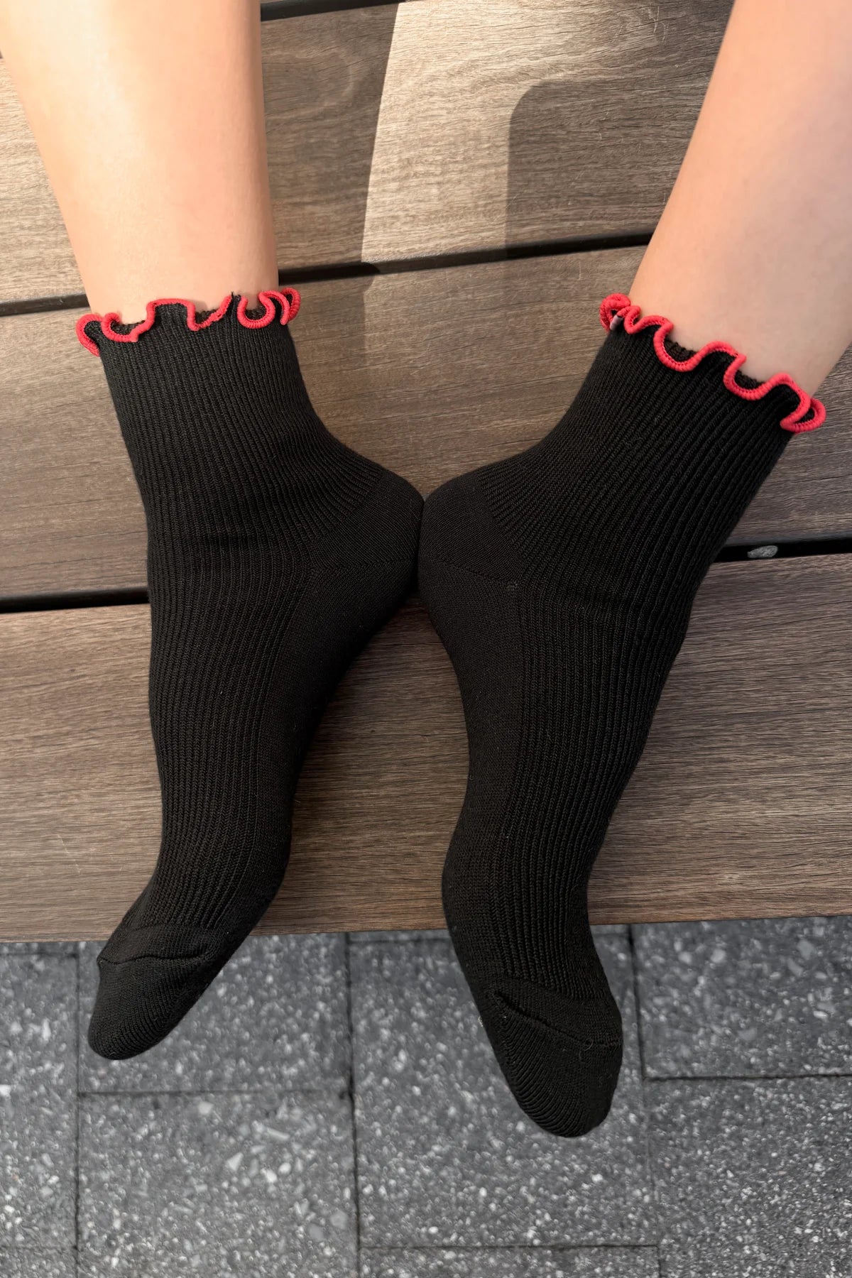 Le Bon Shoppe Petite Ruffled Modal Socks - Black/Red