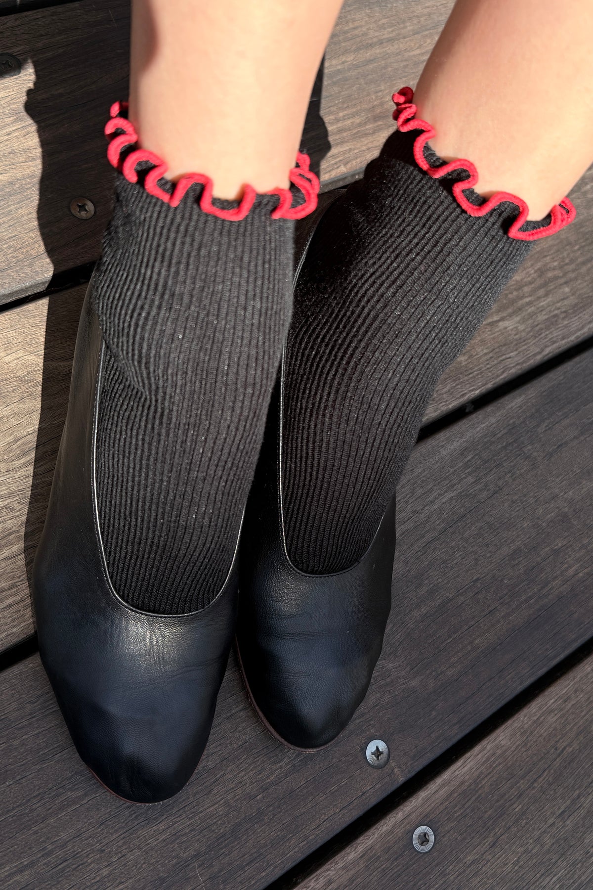 Le Bon Shoppe Petite Ruffled Modal Socks - Black/Red
