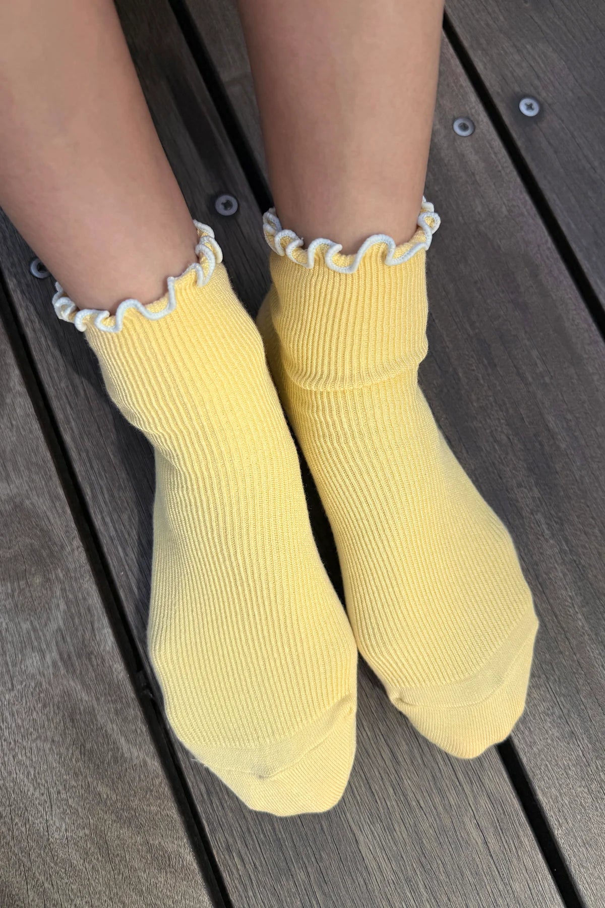 Le Bon Shoppe Petite Ruffled Modal Socks - Butter/Baby Blue