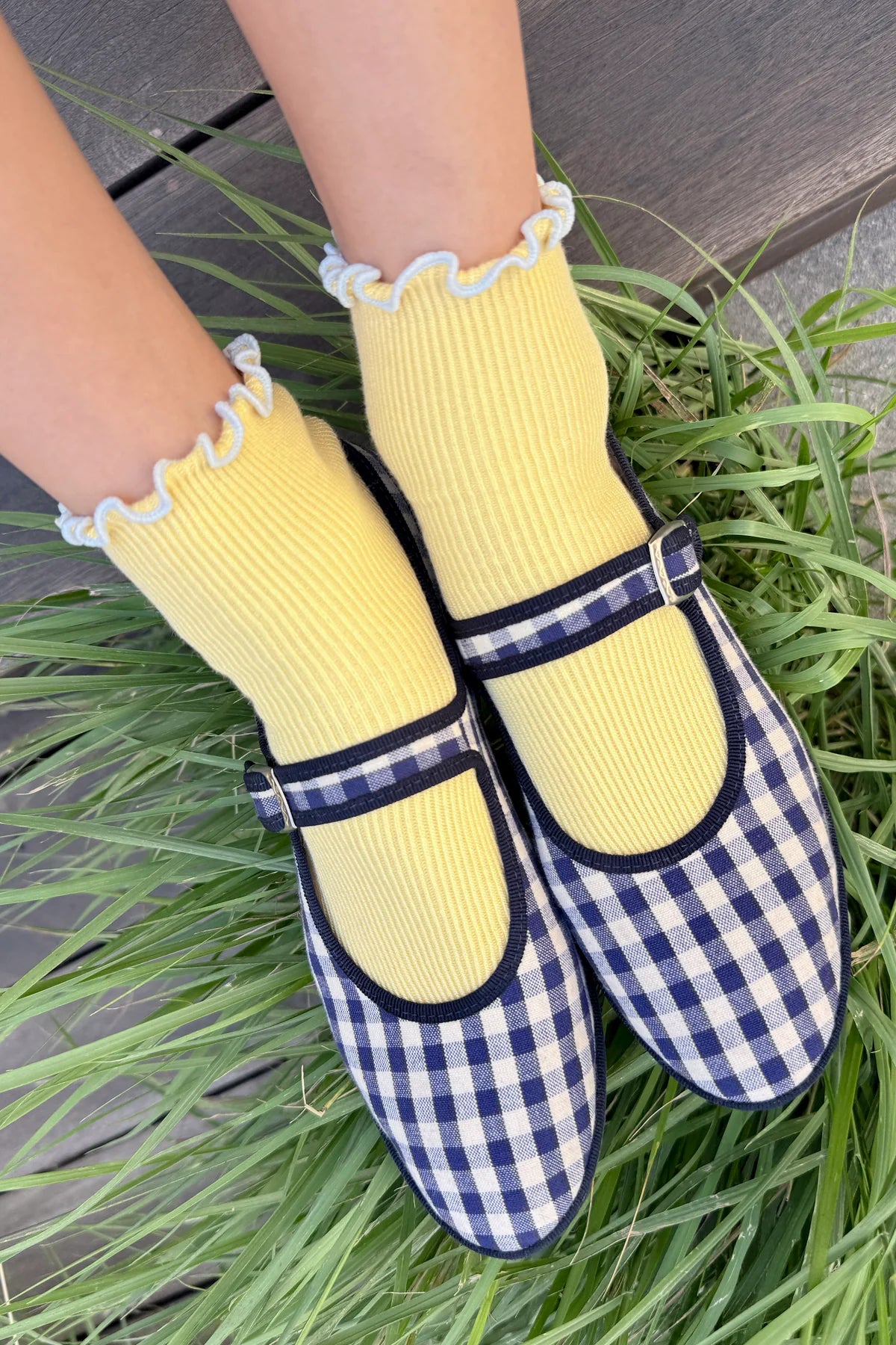 Le Bon Shoppe Petite Ruffled Modal Socks - Butter/Baby Blue