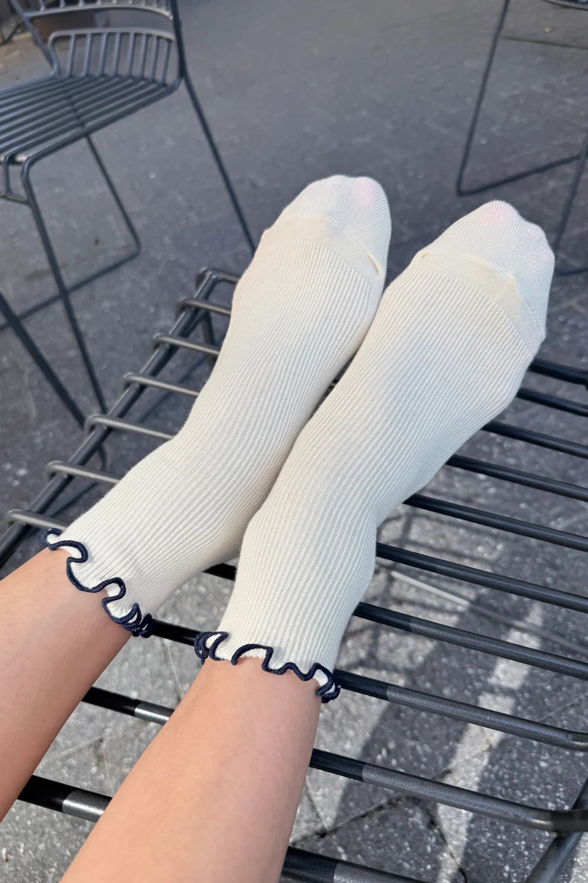 Le Bon Shoppe Petite Ruffled Modal Socks - Soft White/Navy
