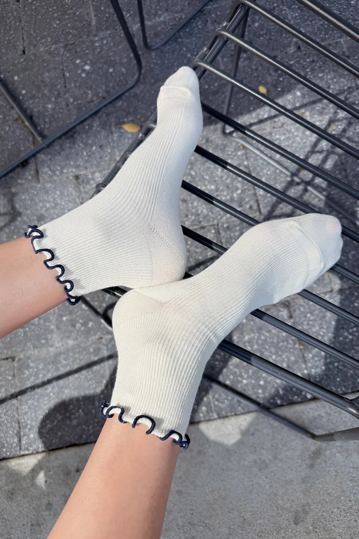 Le Bon Shoppe Petite Ruffled Modal Socks - Soft White/Navy