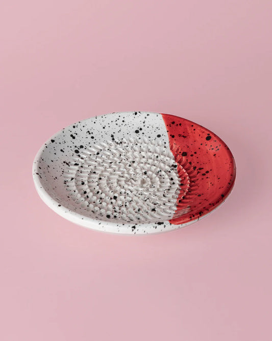 Tierra Cocida Ceramic Garlic Grater Plate - Small Red/Blue Riviera