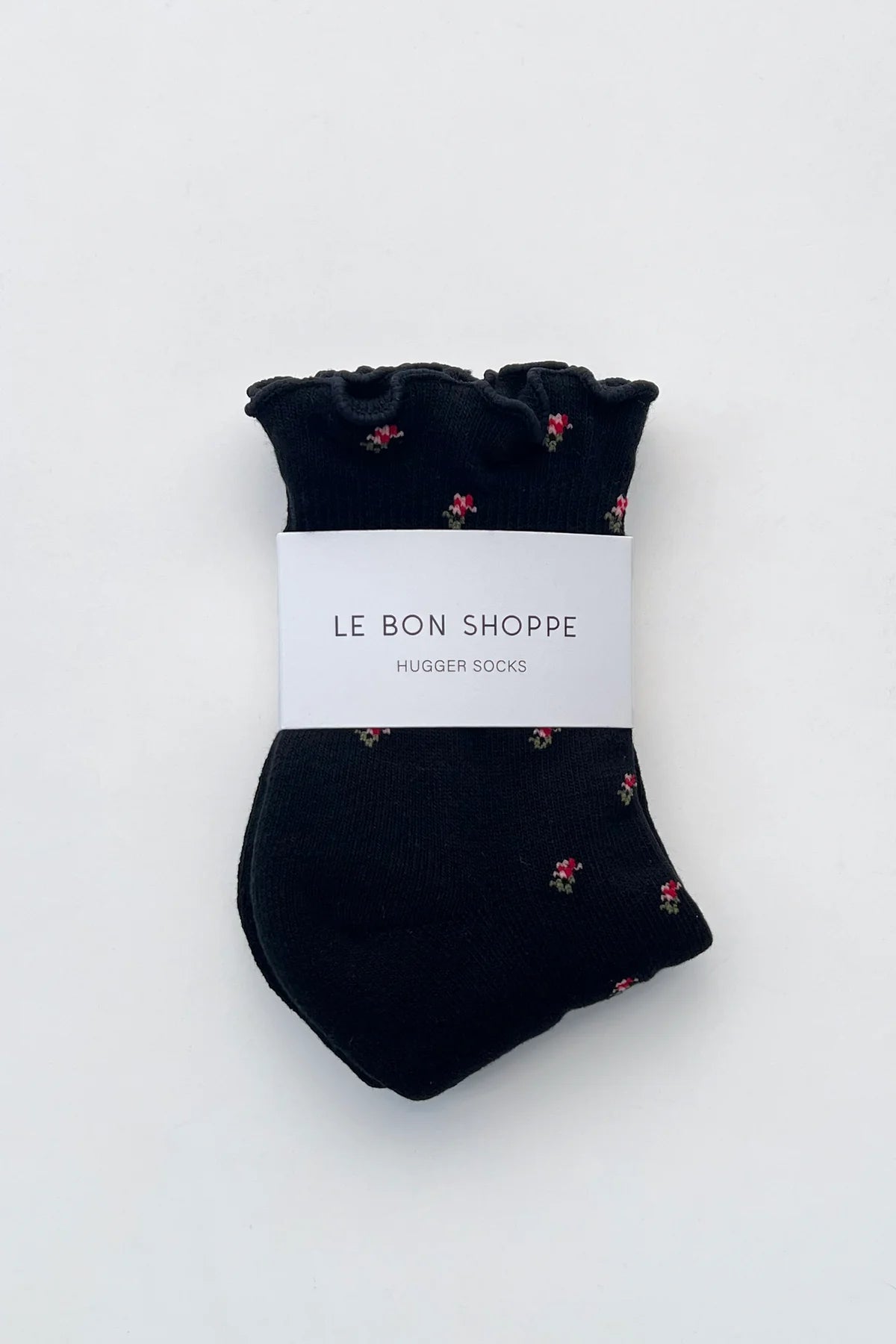 Le Bon Shoppe Petal Ruffled Hugger Crew Socks - Black Petal