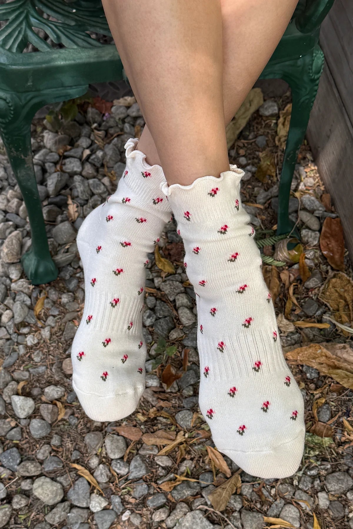 Le Bon Shoppe Petal Ruffled Hugger Crew Socks - Cream Petal