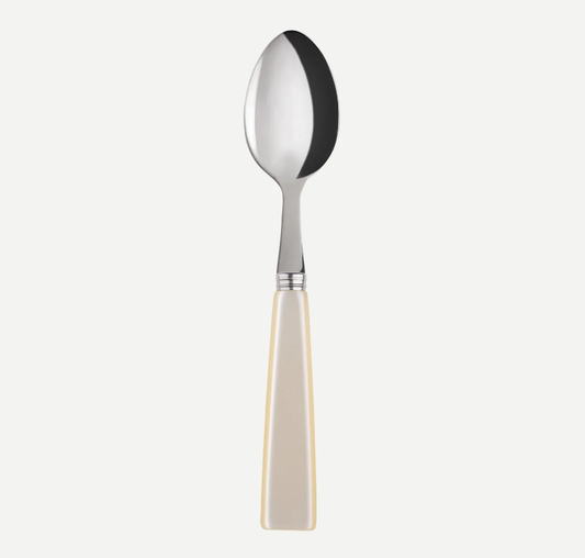 A single stainless steel spoon shown vertically against a plain white background.
