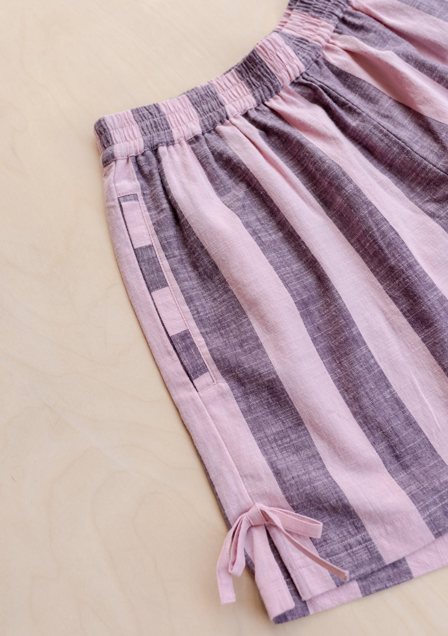 TBCo Cotton Tie Shorts in Pink & Burgundy Stripe