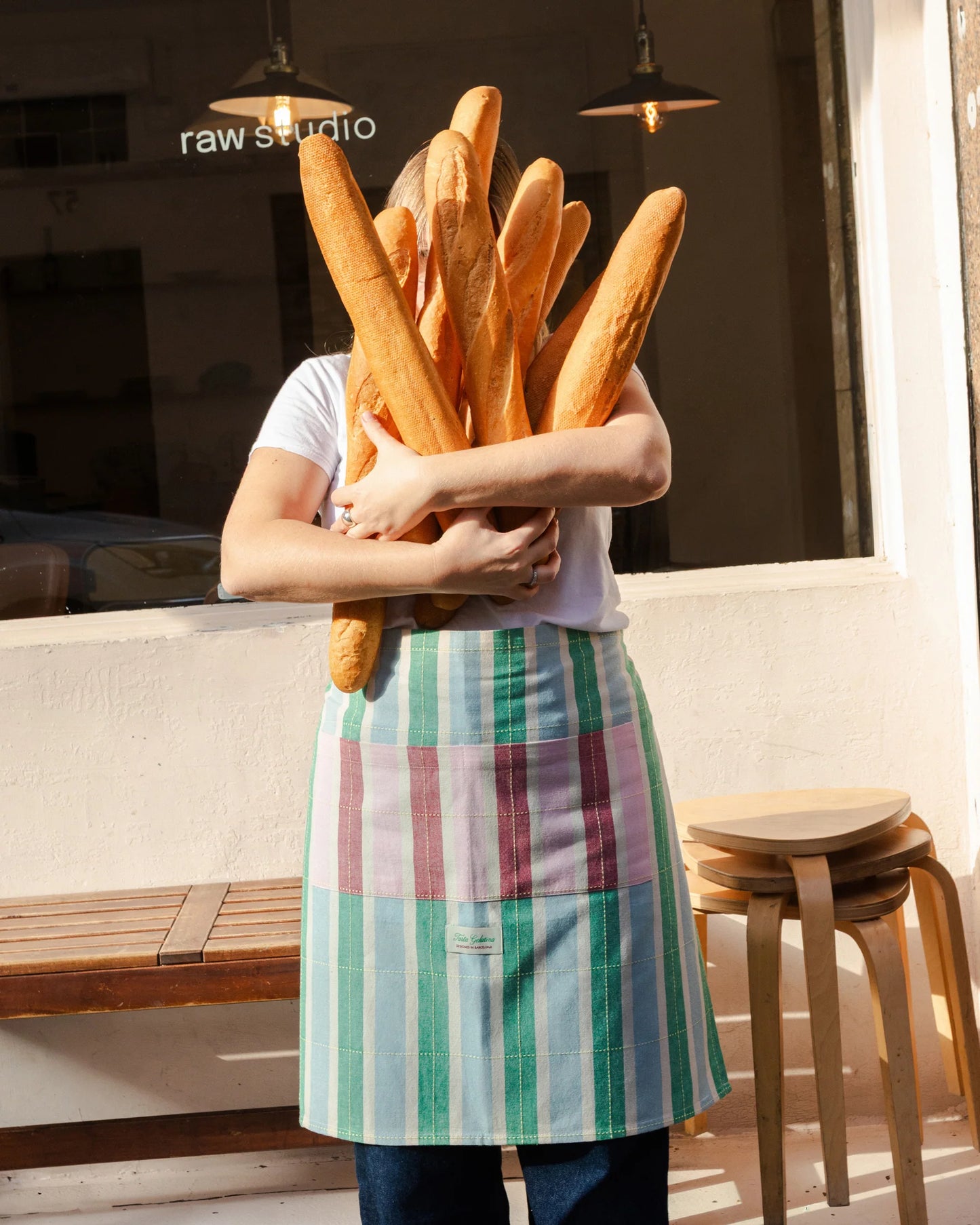 Tarta Gelatina Short Striped Apron in multicolour stripe 