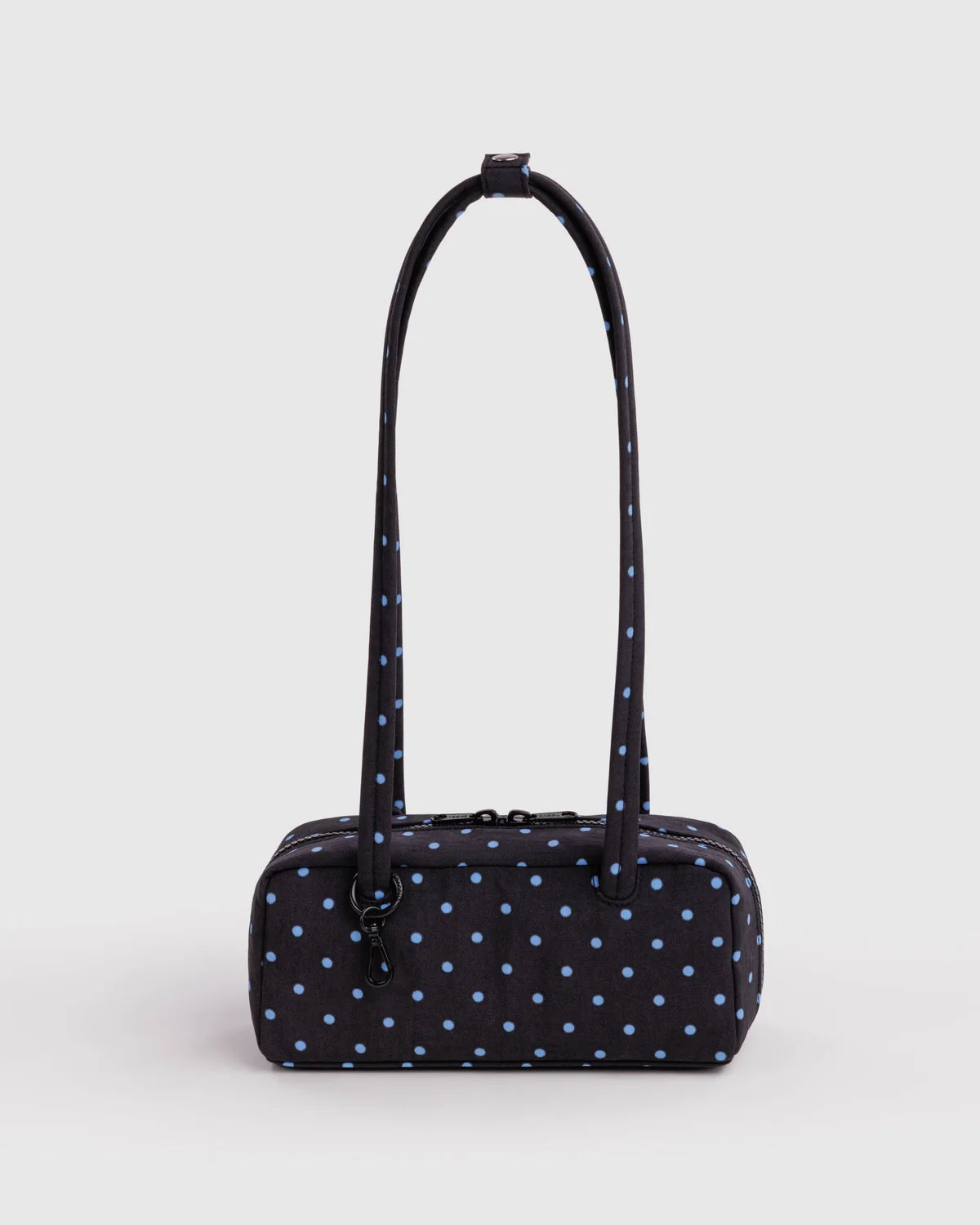 BAGGU Small Nylon Bowler Bag - Black and Sky Blue Micro Dot