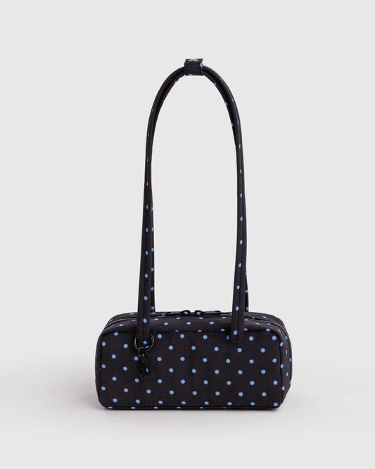 BAGGU Small Nylon Bowler Bag - Black and Sky Blue Micro Dot