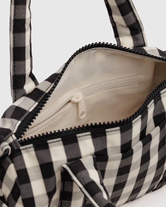 BAGGU Small Nylon Duffle Bag - Black and Cream Gingham