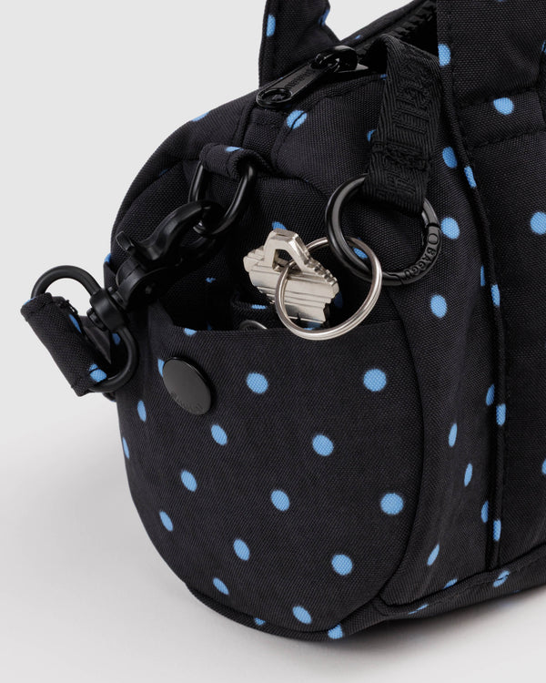 BAGGU Small Nylon Duffle Bag - Black and Sky Blue Micro Dot