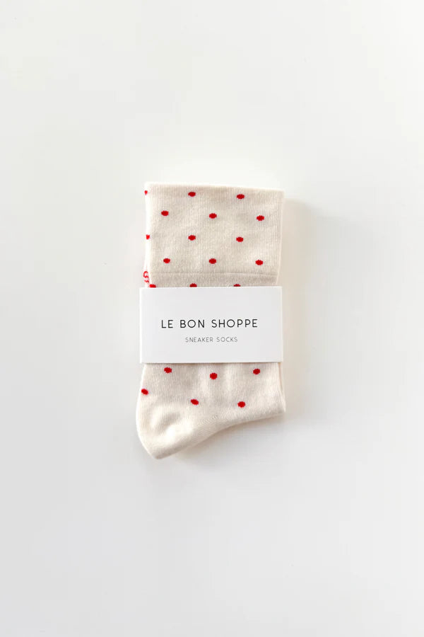 Le Bon Shoppe Patterned Sneaker Socks - Cream/Red Polka Dot
