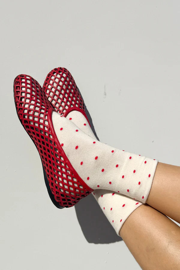 Le Bon Shoppe Patterned Sneaker Socks - Cream/Red Polka Dot
