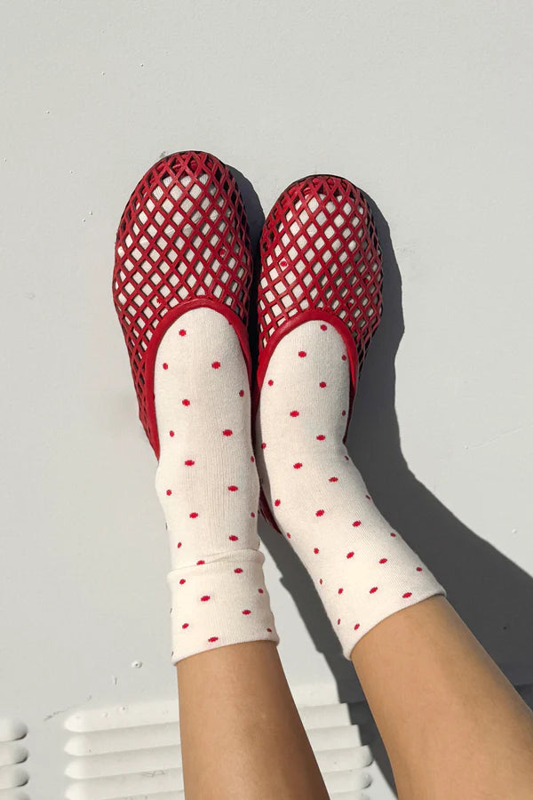 Le Bon Shoppe Patterned Sneaker Socks - Cream/Red Polka Dot