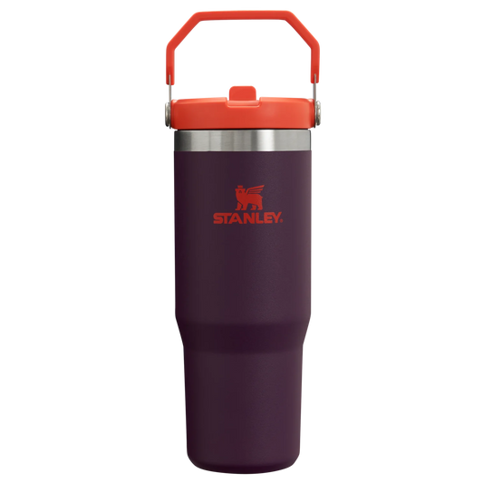 Stanley Classic Iceflow Flip Straw Tumbler 0.89L in Plum colour with bold orange lid 