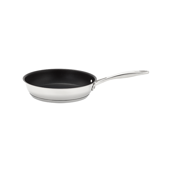 Frying pan with a black non-stick surface on a white background