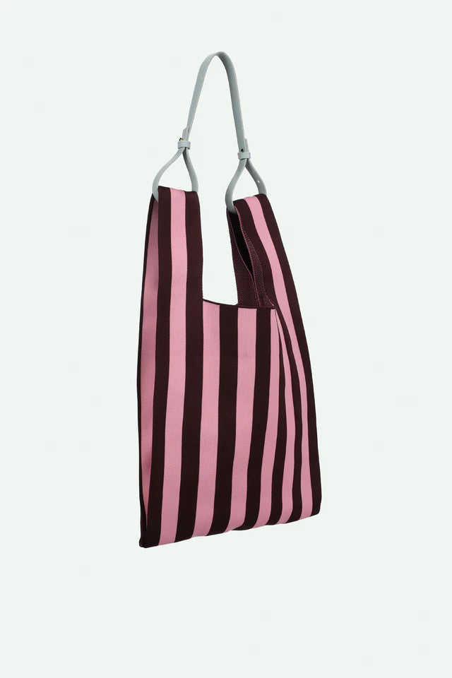 The Sticky Sis Club Market Bag Knitted Stripes - Chocolate Bubblegum