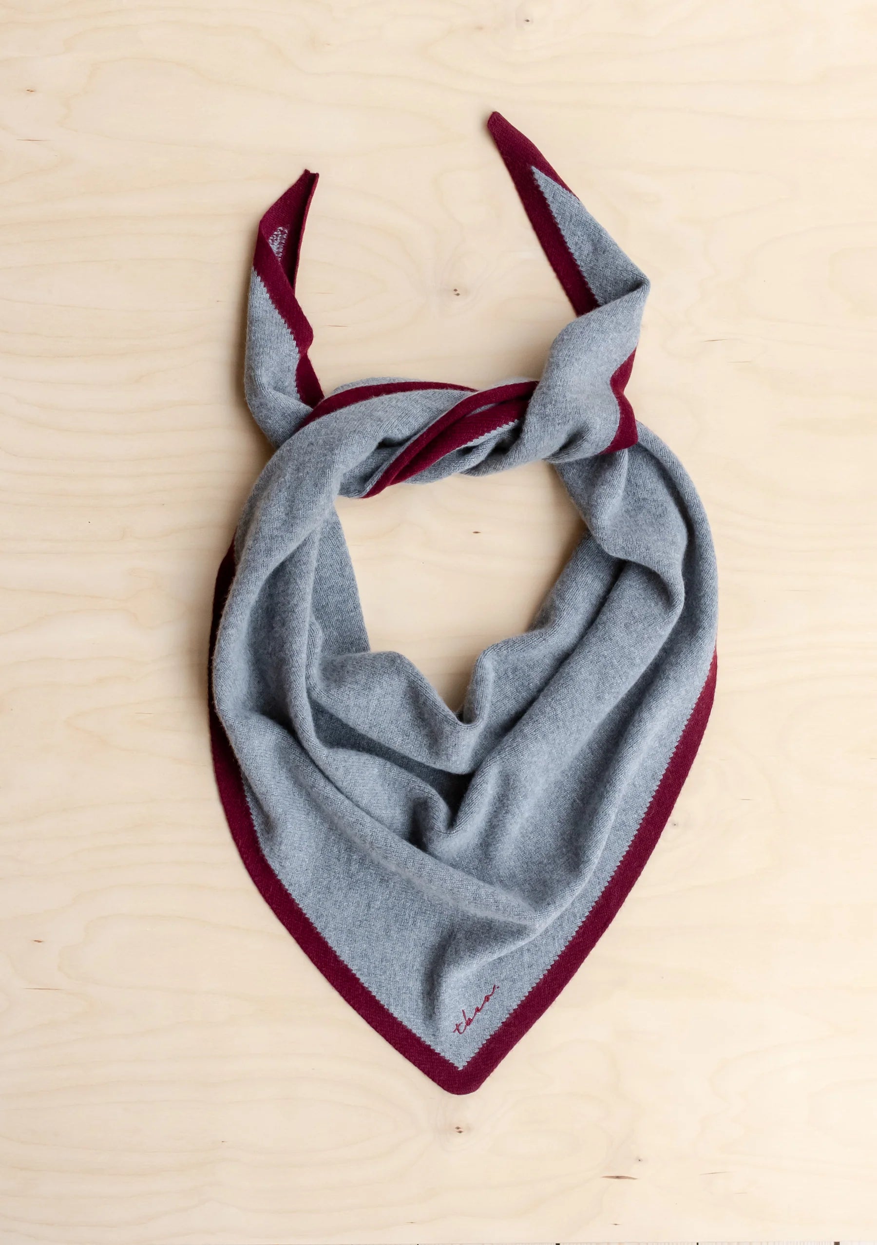 TBCo Large Merino Wool Triangle Scarf in Charcoal & Burgundy colours