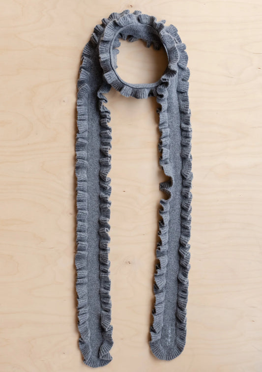 TBCo Merino Wool Skinny Scarf in Grey Ruffle