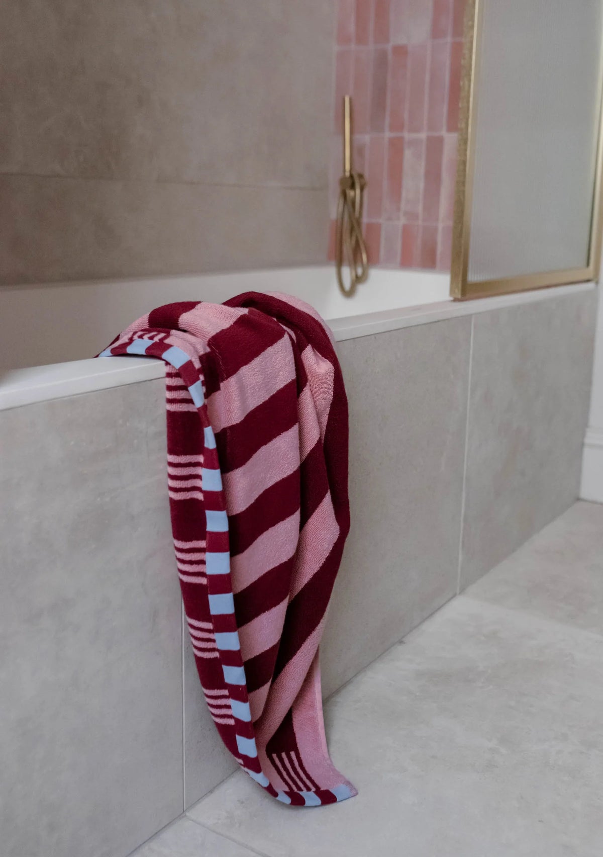 TBCo Terry Cotton Towel Burgundy Stripe - Bath Towel