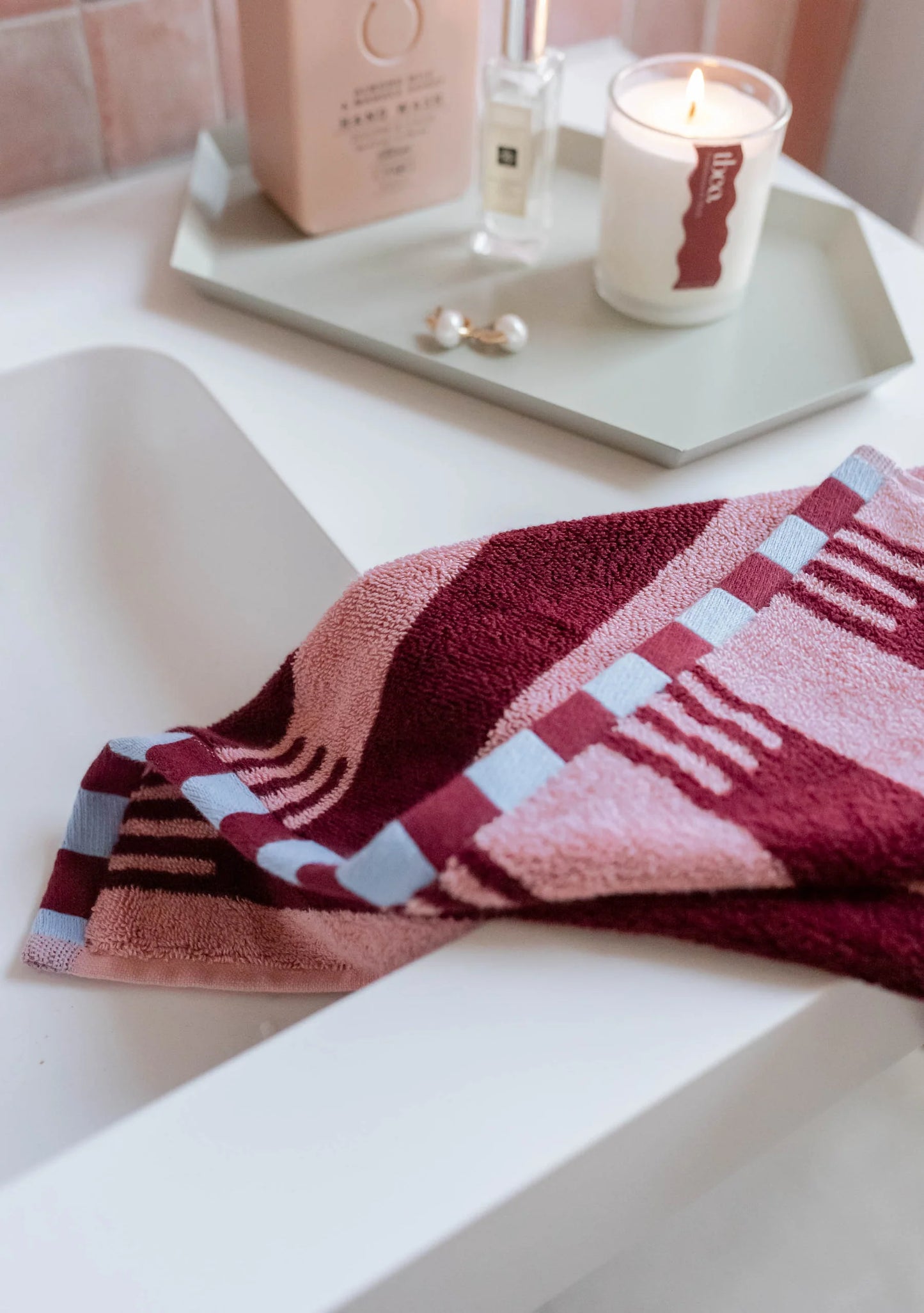 TBCo Terry Cotton Towel Burgundy Stripe - Hand Towel