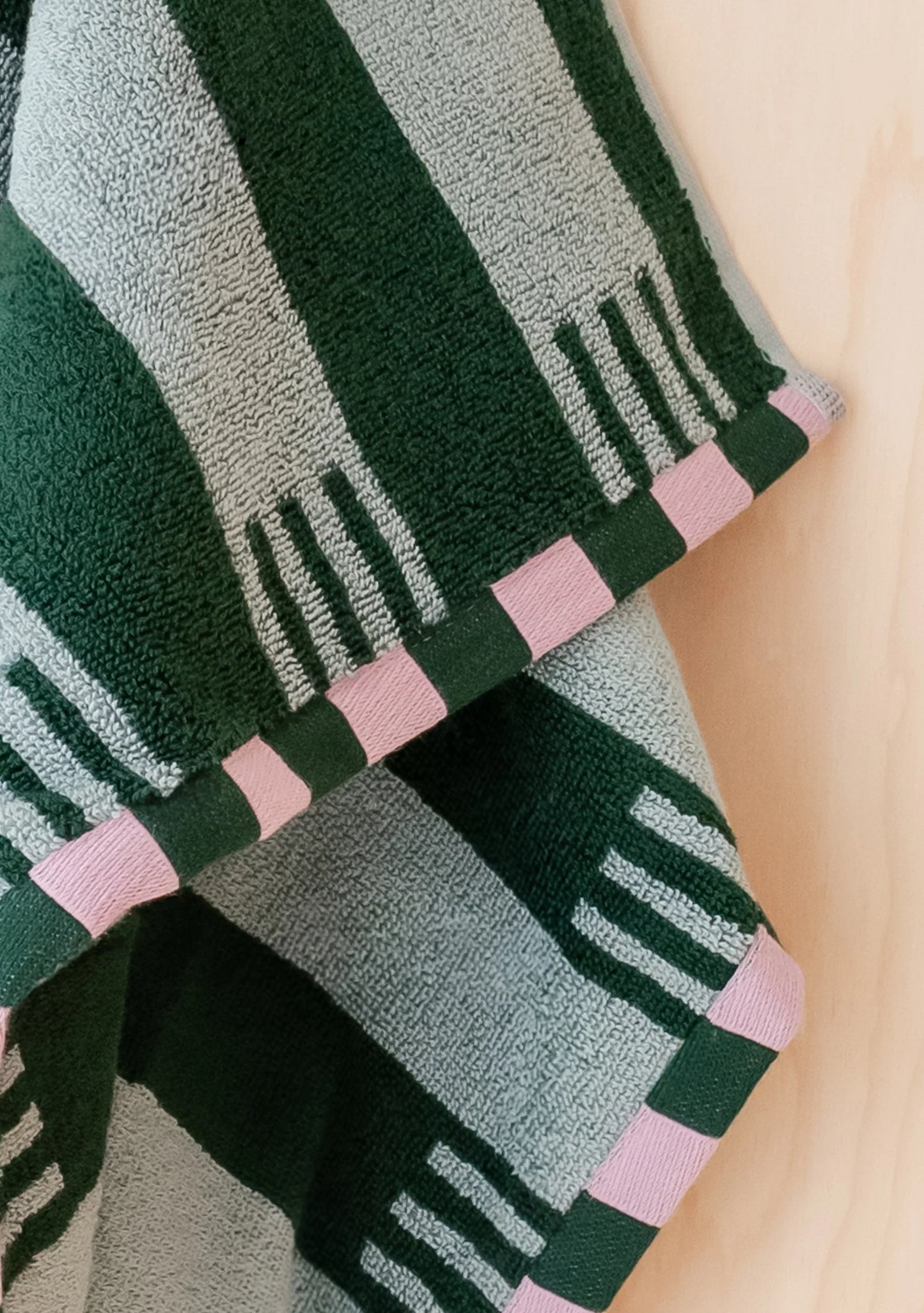 TBCo Terry Cotton Towel Green Stripe - Bath Sheet