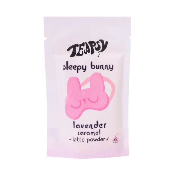 Teapigs sleepy bunny lavender caramel latte powder packaging on a white background