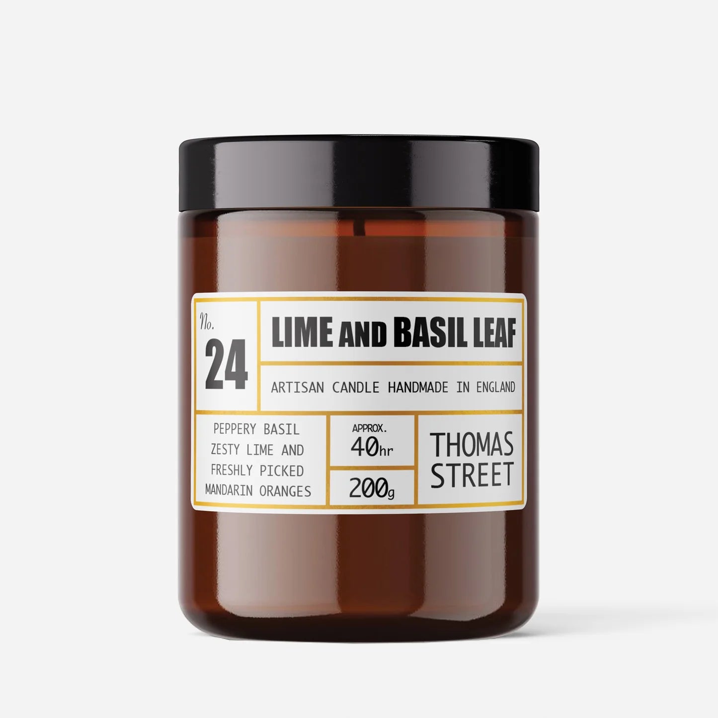 Thomas Street Lime And Basil Leaf Candle 200g in Amber glass 