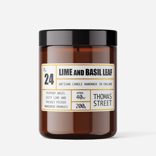 Thomas Street Lime And Basil Leaf Candle 200g in Amber glass 