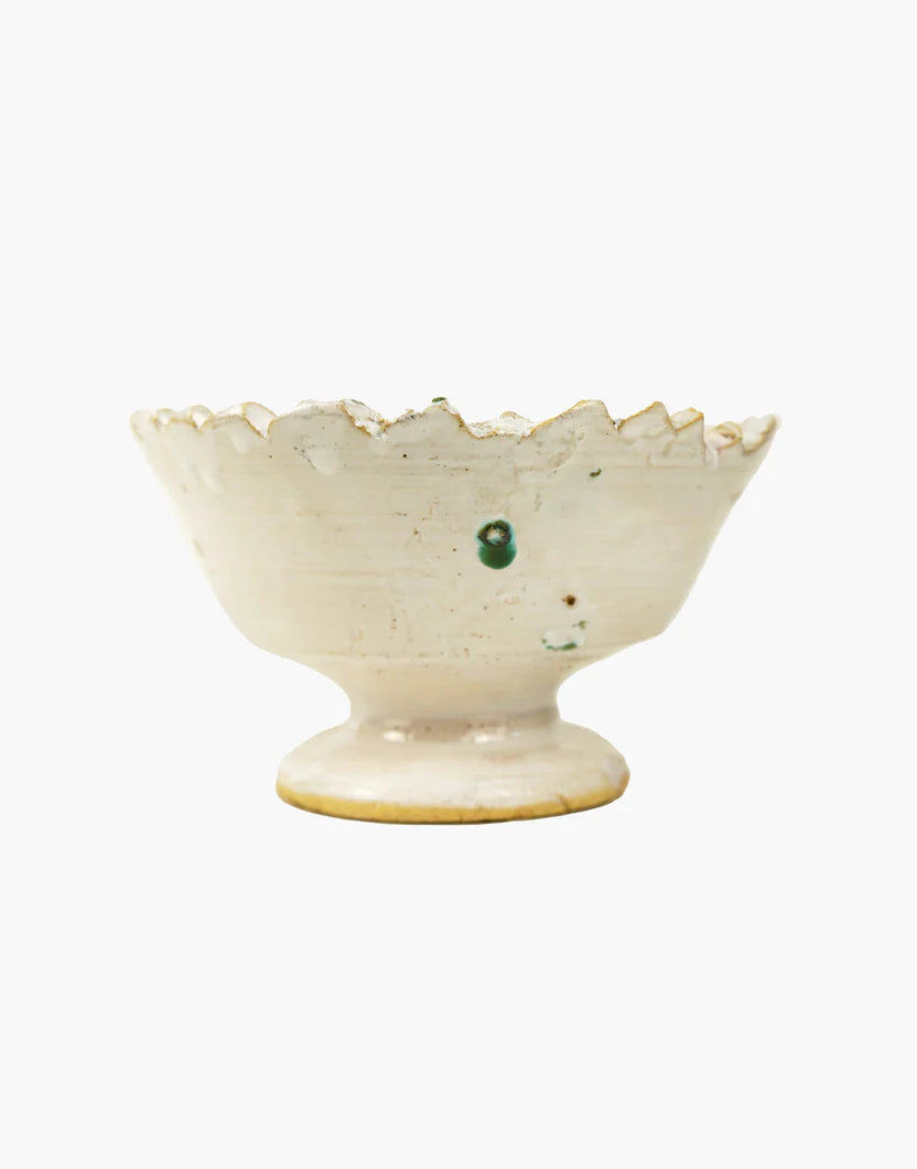 Moroccan White Tamegroute Jagged Edge Pedestal White Fruit Bowl Small
