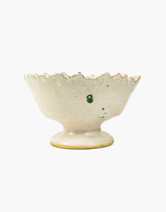 Moroccan White Tamegroute Jagged Edge Pedestal White Fruit Bowl Small