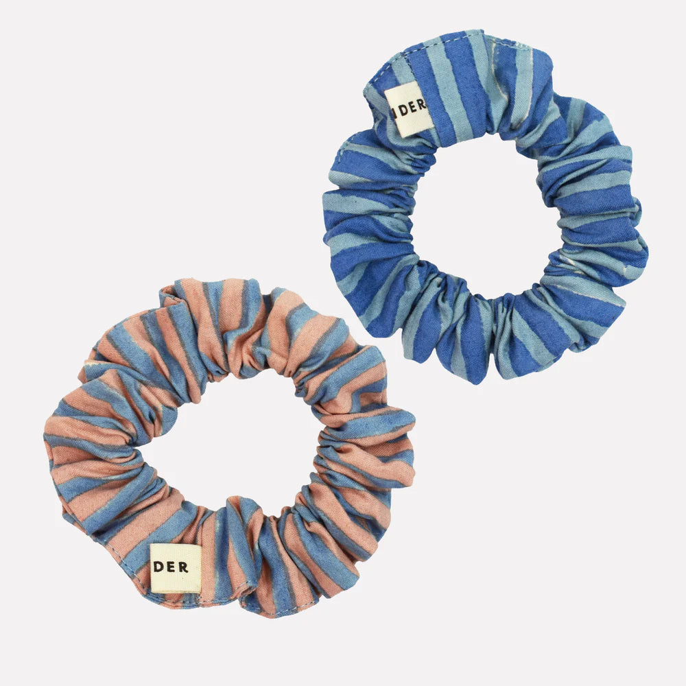 YONDER Cotton Mini striped Scrunchie Duo Blue Mix on a white background 